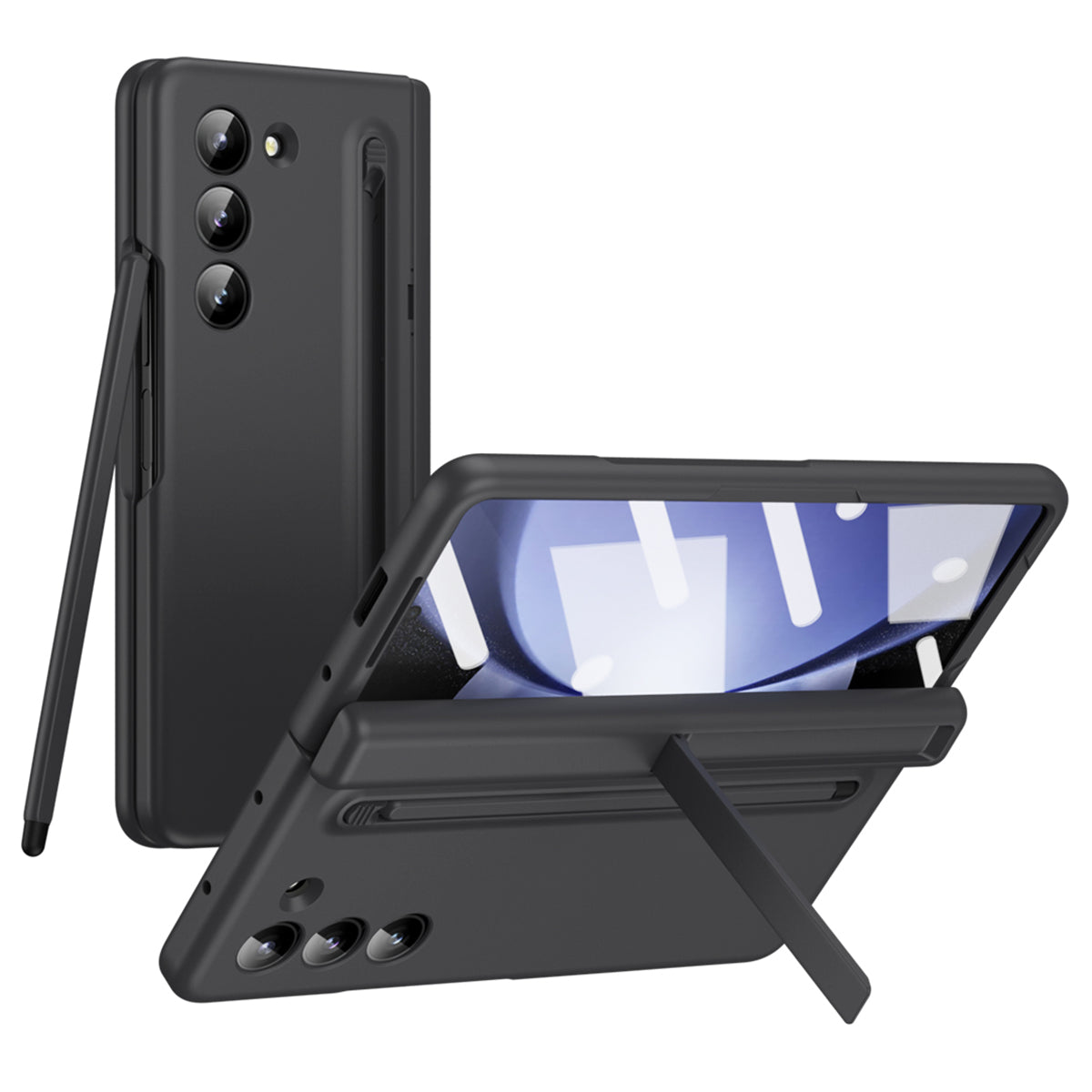 For Samsung Galaxy Z Fold6 5G Case Hard PC Phone Cover with Stylus and Tempered Glass Film - Black