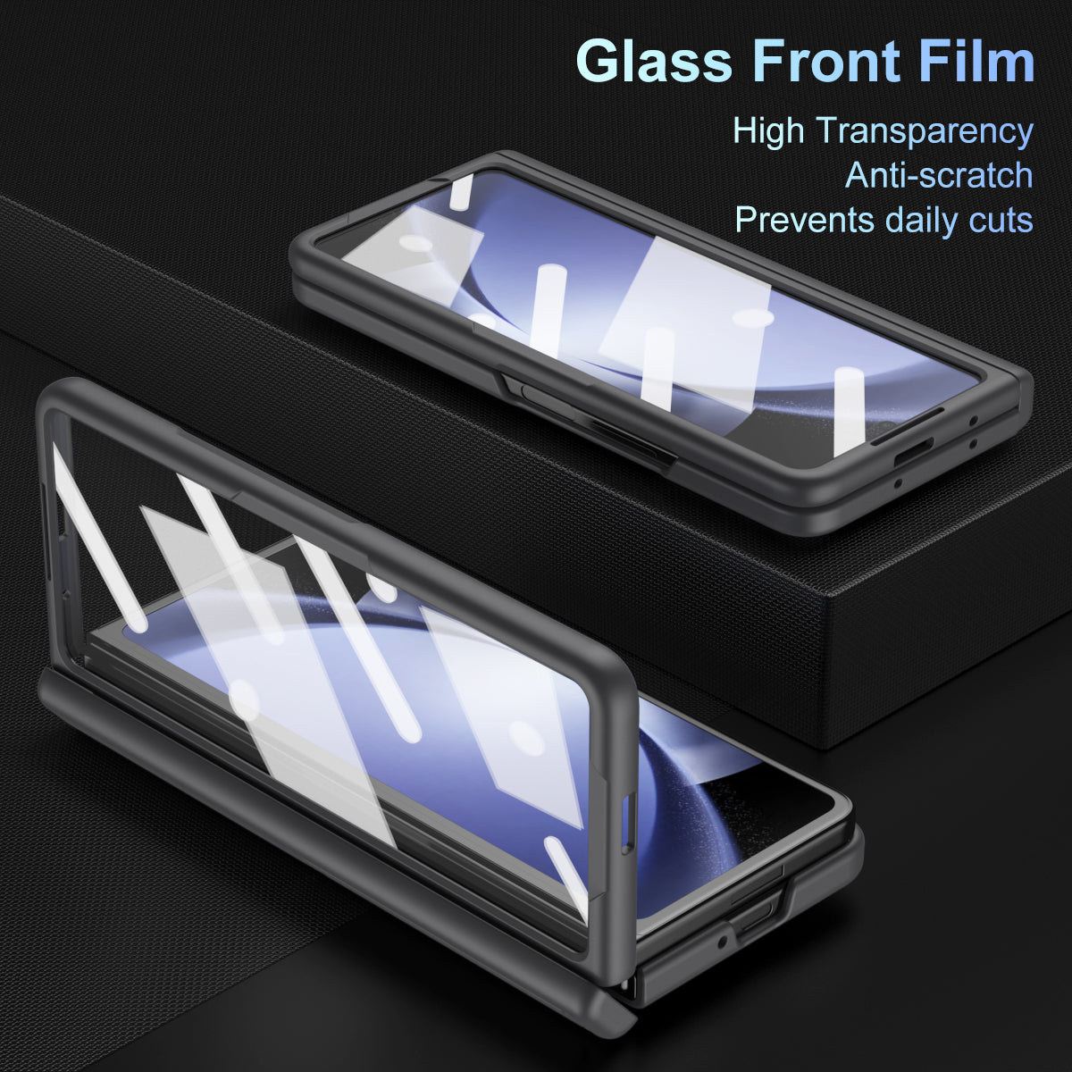 For Samsung Galaxy Z Fold6 5G Case Hard PC Phone Cover with Stylus and Tempered Glass Film - Black