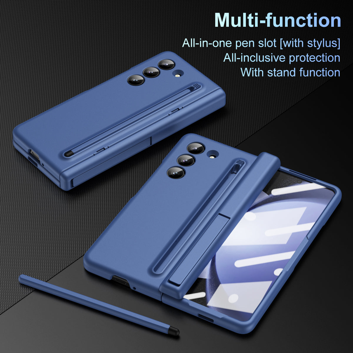 For Samsung Galaxy Z Fold6 5G Case Hard PC Phone Cover with Stylus and Tempered Glass Film - Sapphire