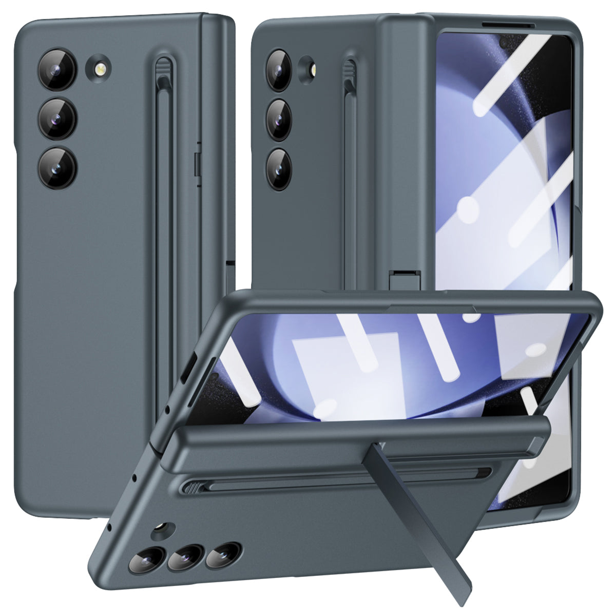 For Samsung Galaxy Z Fold6 5G Case Hard PC Phone Cover with Stylus and Tempered Glass Film - Grey Green
