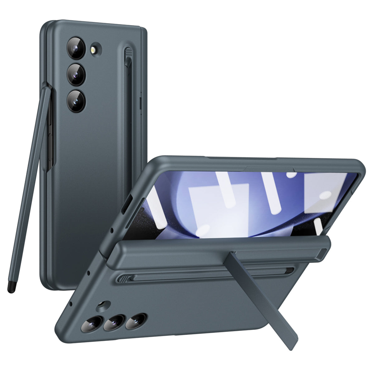 For Samsung Galaxy Z Fold6 5G Case Hard PC Phone Cover with Stylus and Tempered Glass Film - Grey Green