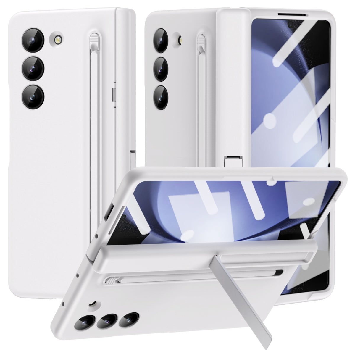 For Samsung Galaxy Z Fold6 5G Case Hard PC Phone Cover with Stylus and Tempered Glass Film - White