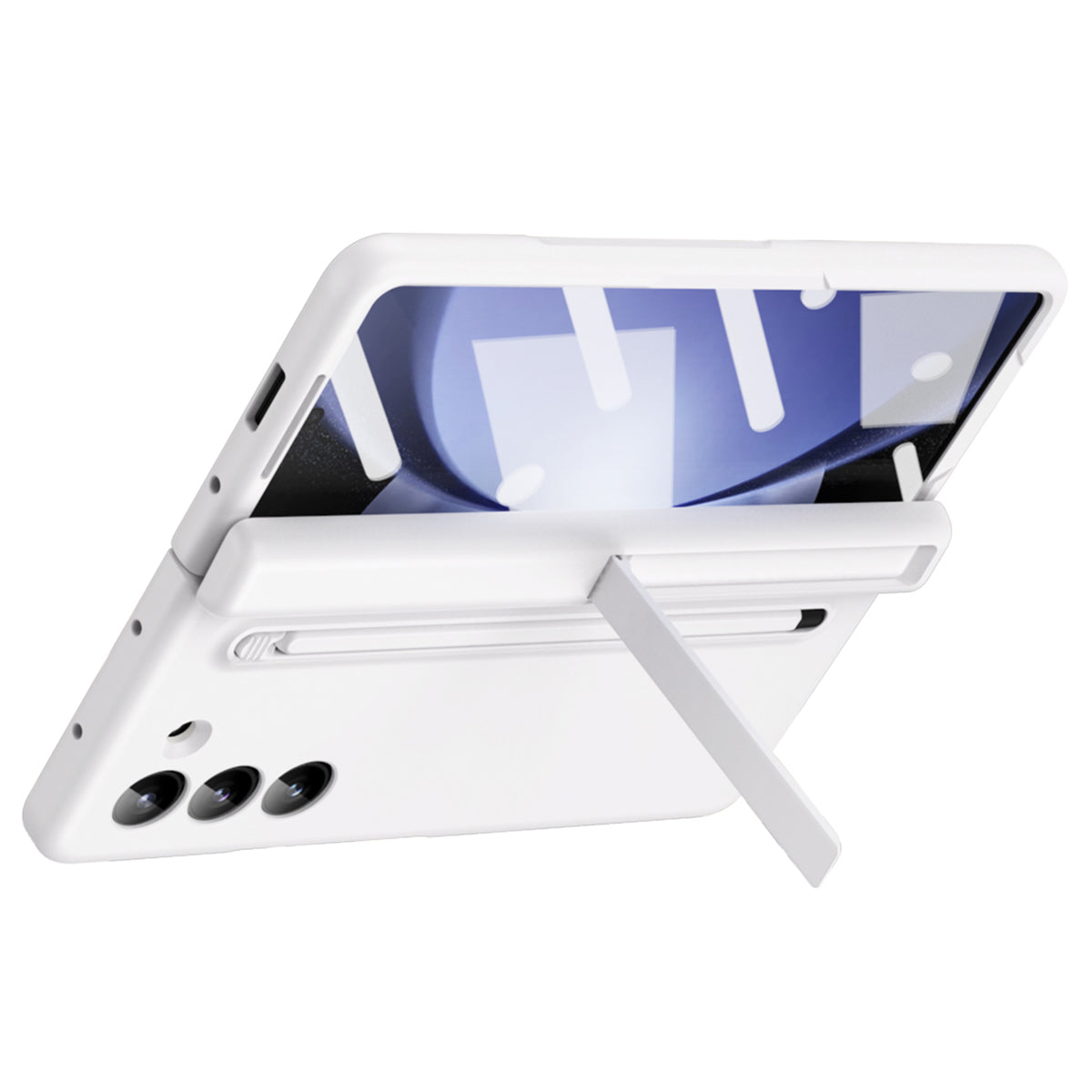 For Samsung Galaxy Z Fold6 5G Case Hard PC Phone Cover with Stylus and Tempered Glass Film - White