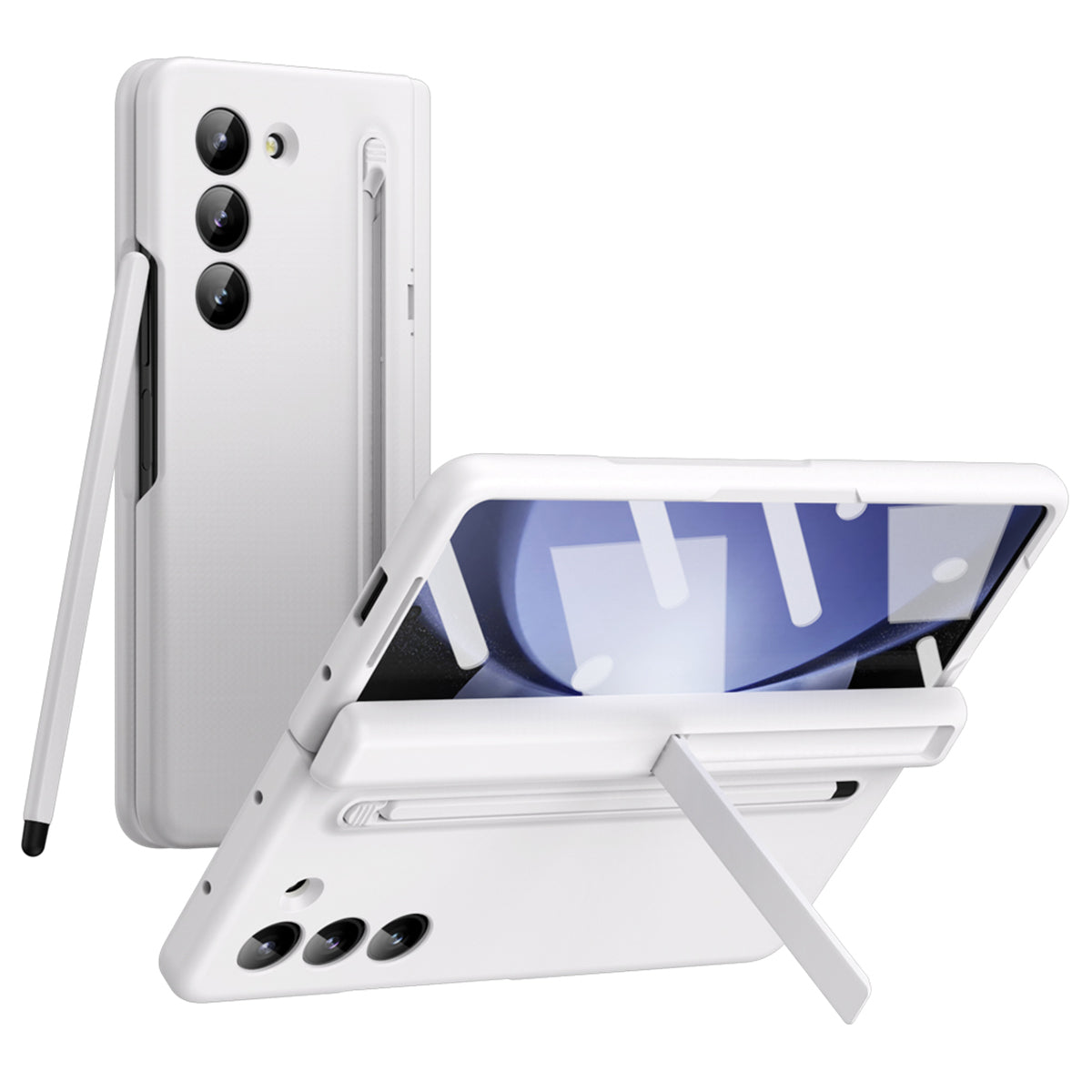 For Samsung Galaxy Z Fold6 5G Case Hard PC Phone Cover with Stylus and Tempered Glass Film - White