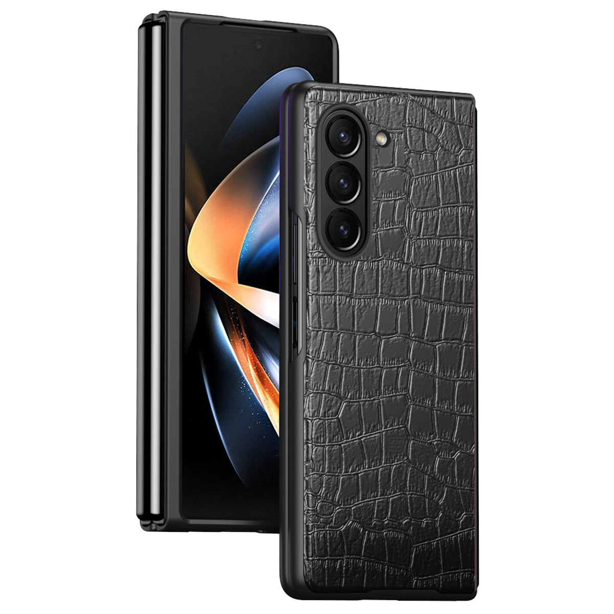For Samsung Galaxy Z Fold6 5G Case Crocodile Texture Leather Coated PC Hard Phone Cover - Black
