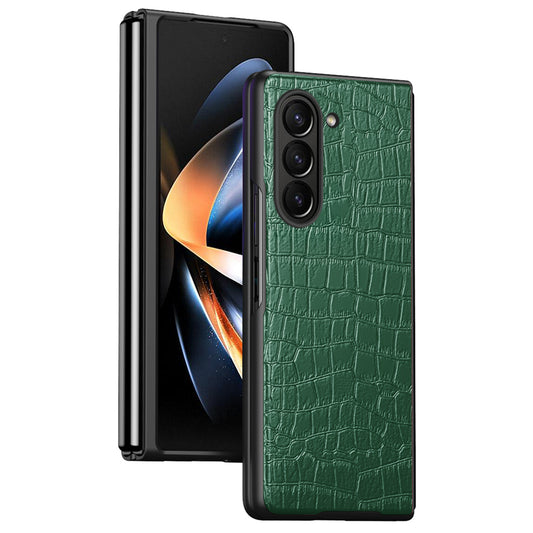 For Samsung Galaxy Z Fold6 5G Case Crocodile Texture Leather Coated PC Hard Phone Cover - Green