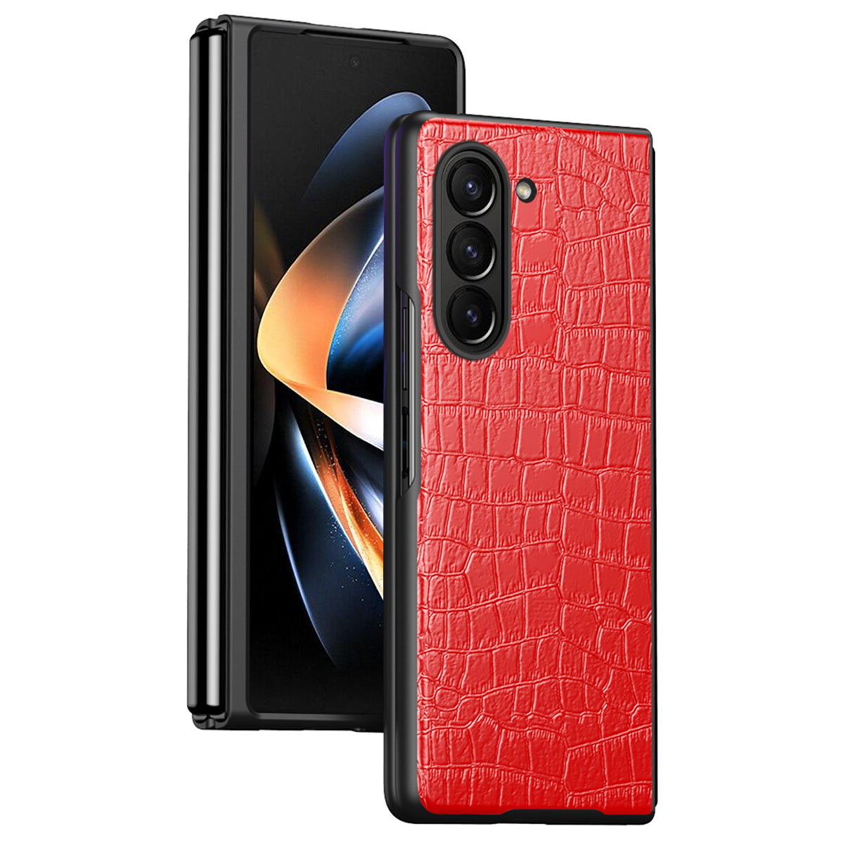 For Samsung Galaxy Z Fold6 5G Case Crocodile Texture Leather Coated PC Hard Phone Cover - Red