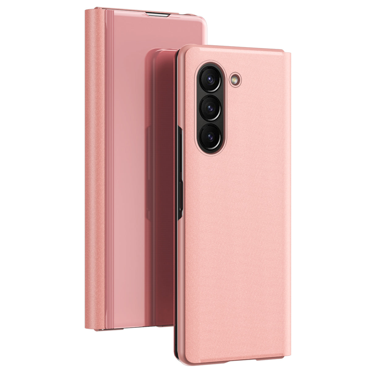 For Samsung Galaxy Z Fold6 5G Case View Window PU Leather+PC Electroplating Phone Cover - Rose Gold
