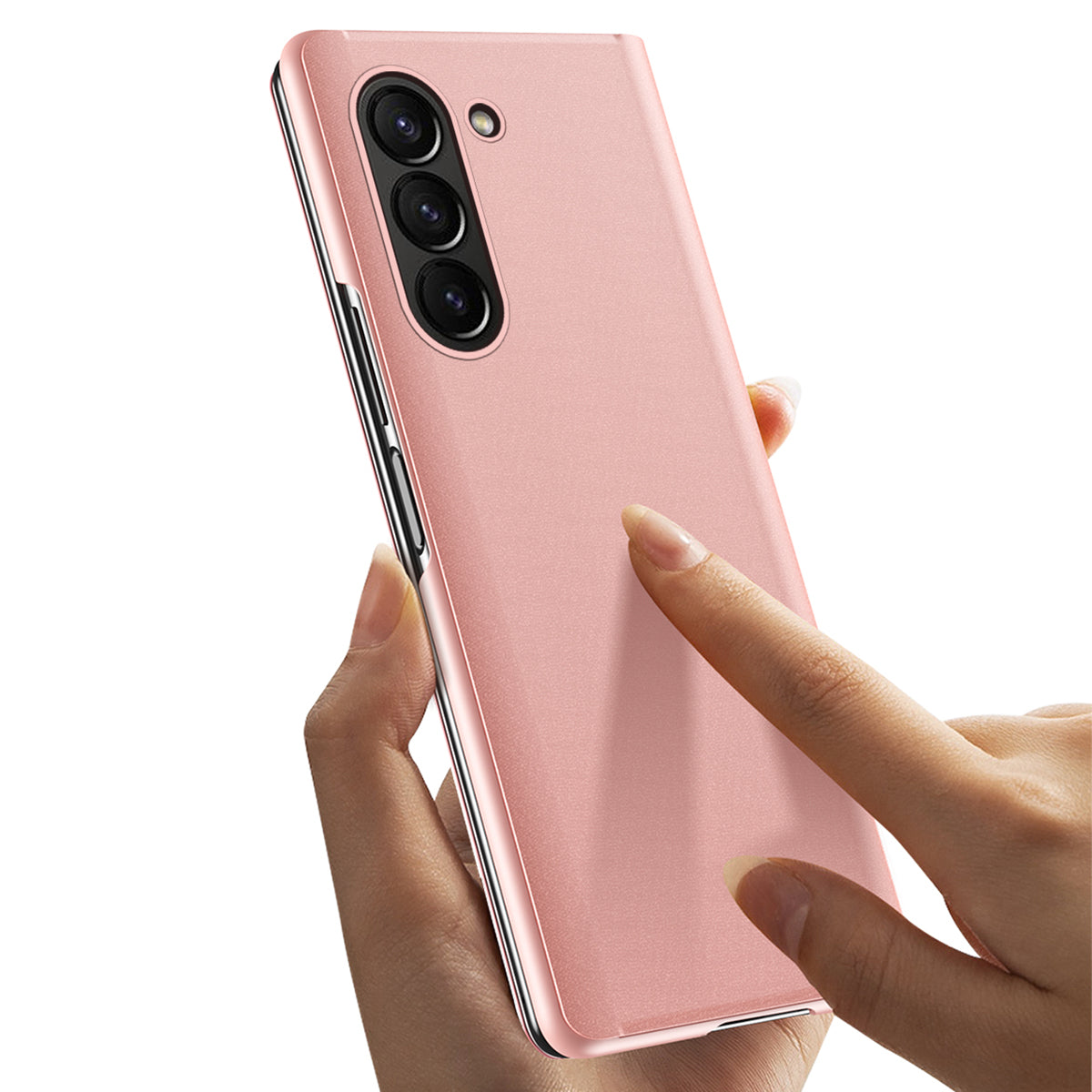 For Samsung Galaxy Z Fold6 5G Case View Window PU Leather+PC Electroplating Phone Cover - Rose Gold