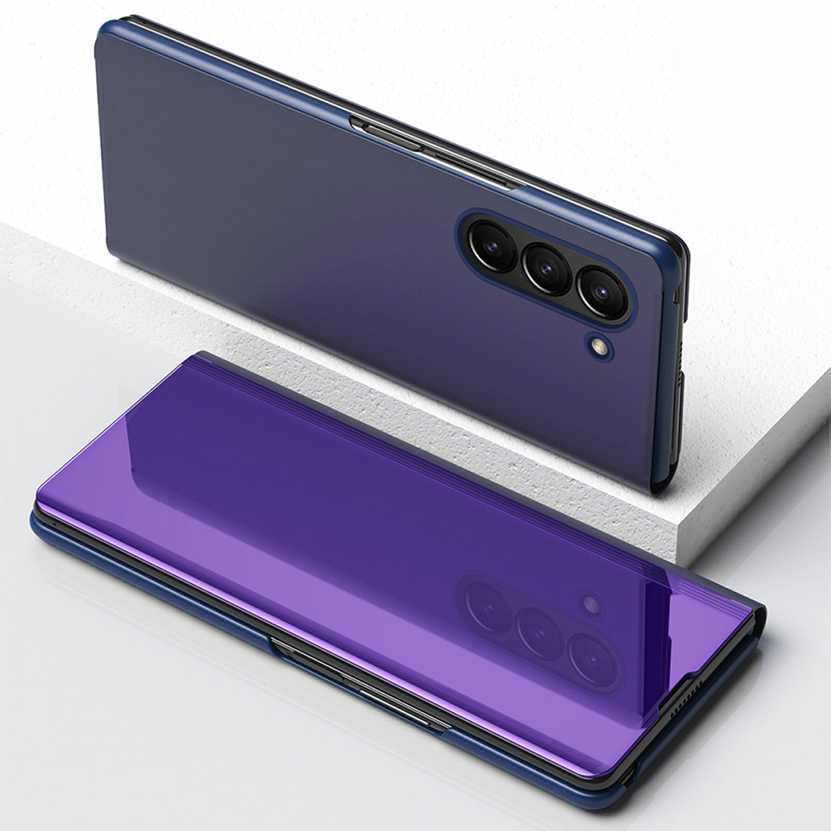 For Samsung Galaxy Z Fold6 5G Case View Window PU Leather+PC Electroplating Phone Cover - Purple