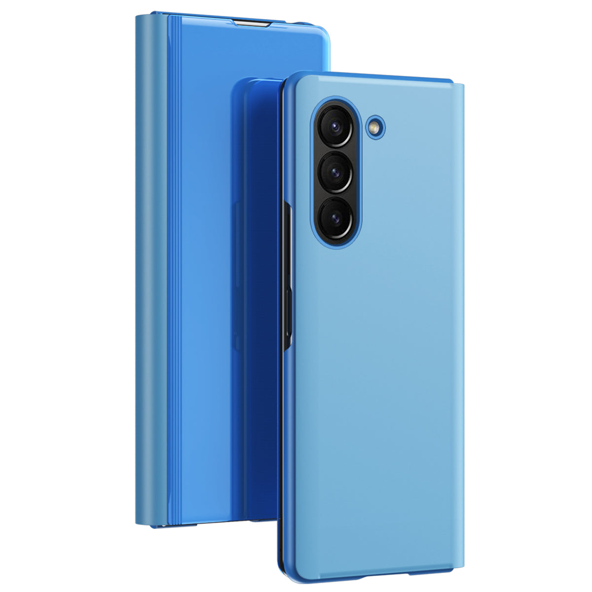 For Samsung Galaxy Z Fold6 5G Case View Window PU Leather+PC Electroplating Phone Cover - Blue