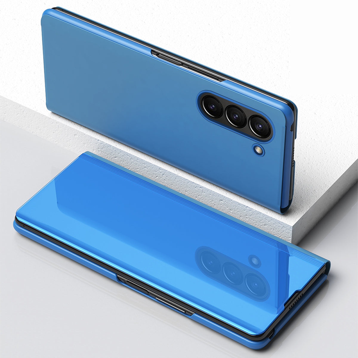 For Samsung Galaxy Z Fold6 5G Case View Window PU Leather+PC Electroplating Phone Cover - Blue