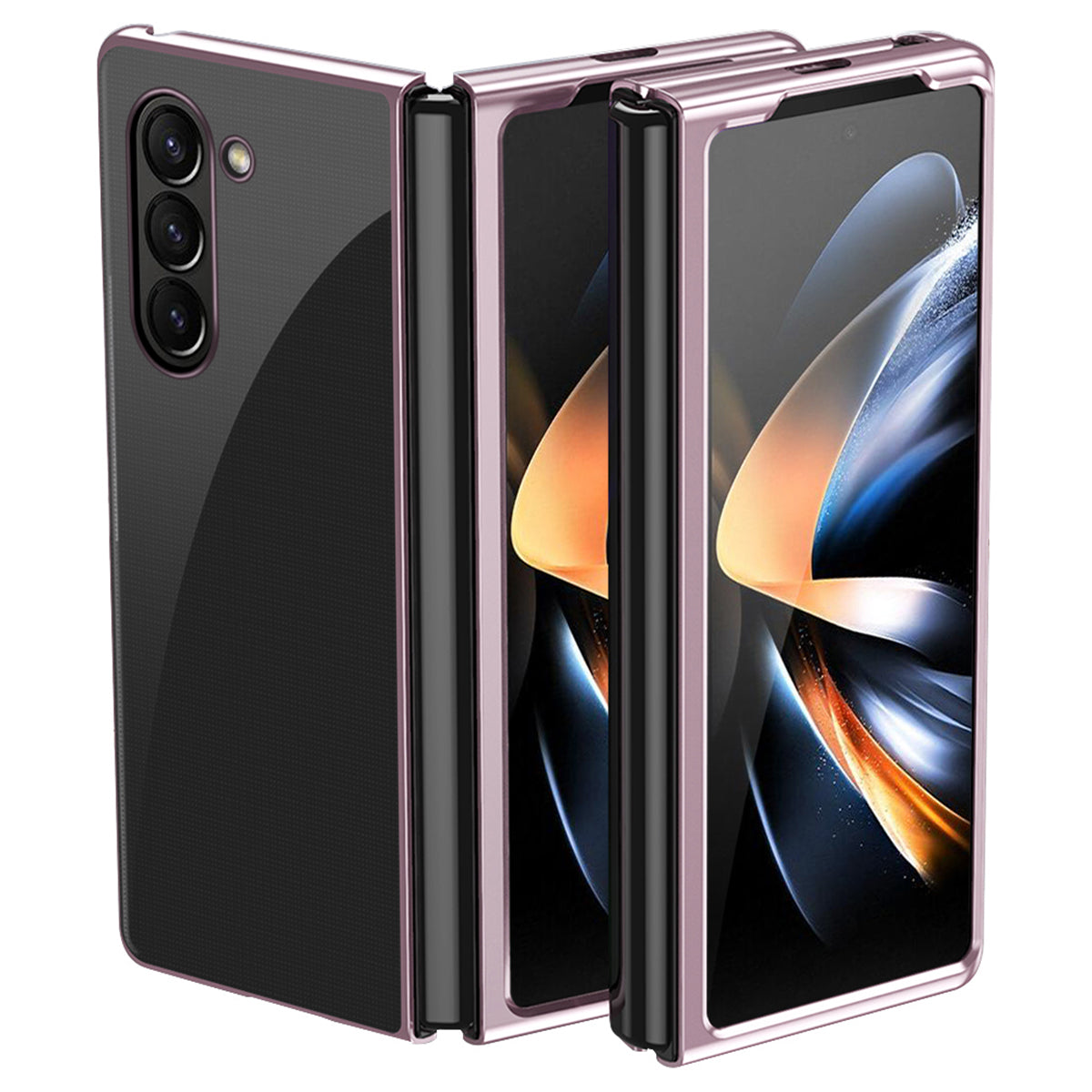 For Samsung Galaxy Z Fold6 5G Case Clear PC Electroplating Hard Phone Cover - Rose Gold