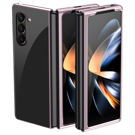For Samsung Galaxy Z Fold6 5G Case Clear PC Electroplating Hard Phone Cover - Rose Gold