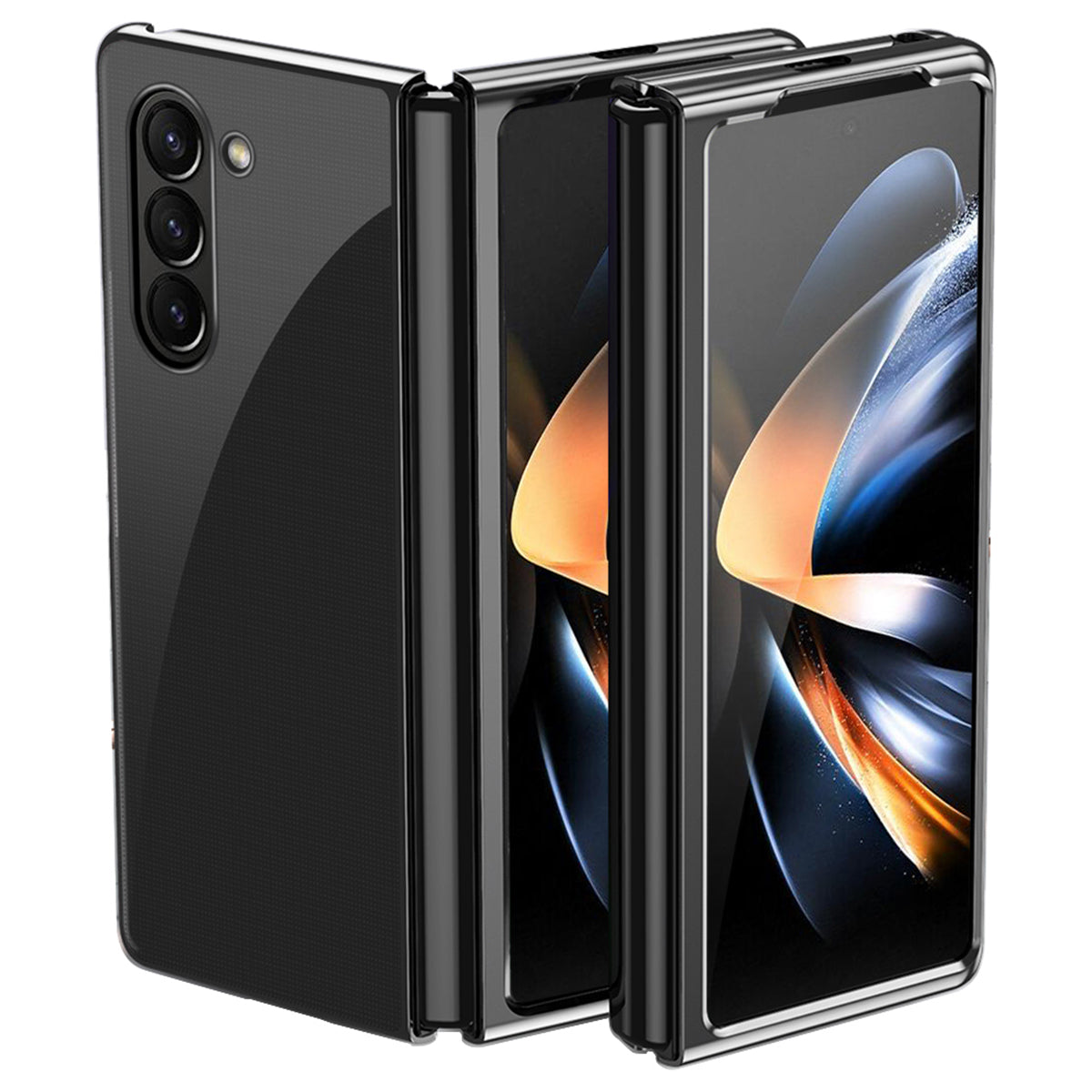 For Samsung Galaxy Z Fold6 5G Case Clear PC Electroplating Hard Phone Cover - Black