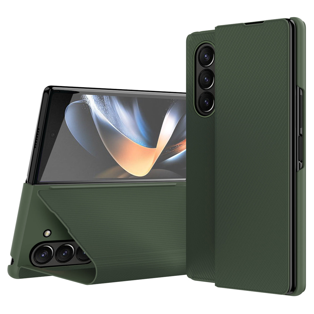 For Samsung Galaxy Z Fold6 5G Case Kevlar Texture Leather+PC Stand Phone Cover - Green