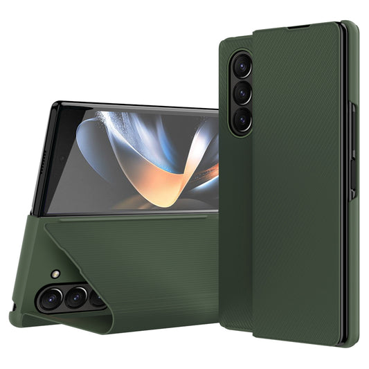 For Samsung Galaxy Z Fold6 5G Case Kevlar Texture Leather+PC Stand Phone Cover - Green