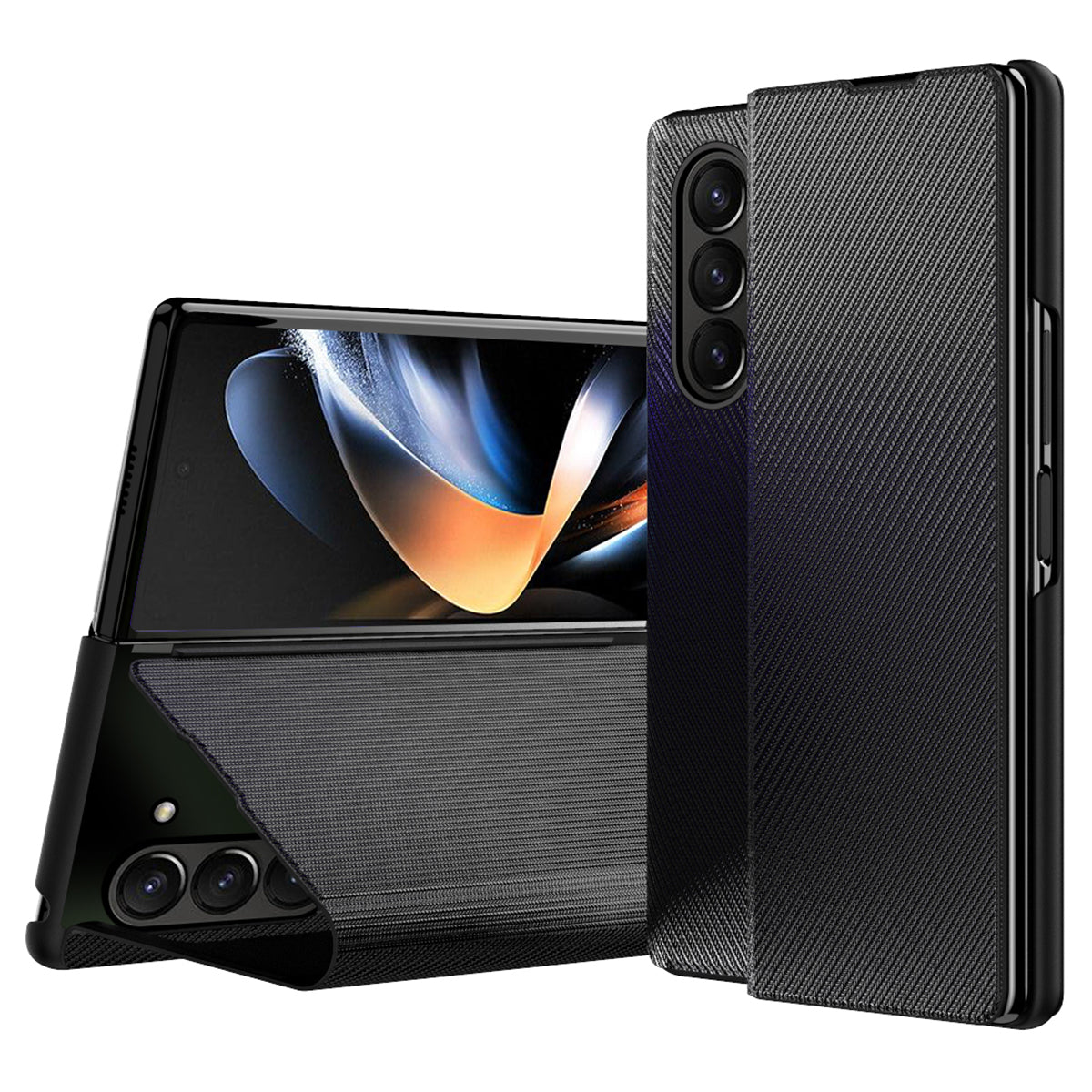 For Samsung Galaxy Z Fold6 5G Case Kevlar Texture Leather+PC Stand Phone Cover - Black