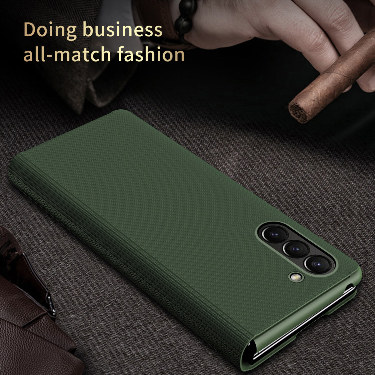 For Samsung Galaxy Z Fold6 5G Case Kevlar Texture Leather+PC Stand Phone Cover - Brown