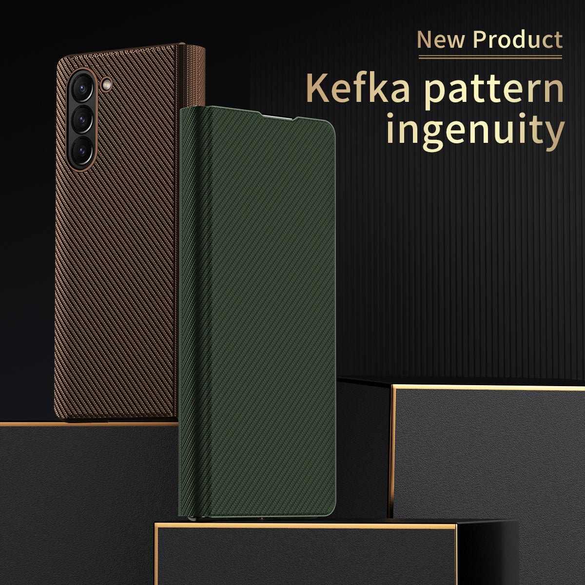 For Samsung Galaxy Z Fold6 5G Case Kevlar Texture Leather+PC Stand Phone Cover - Brown