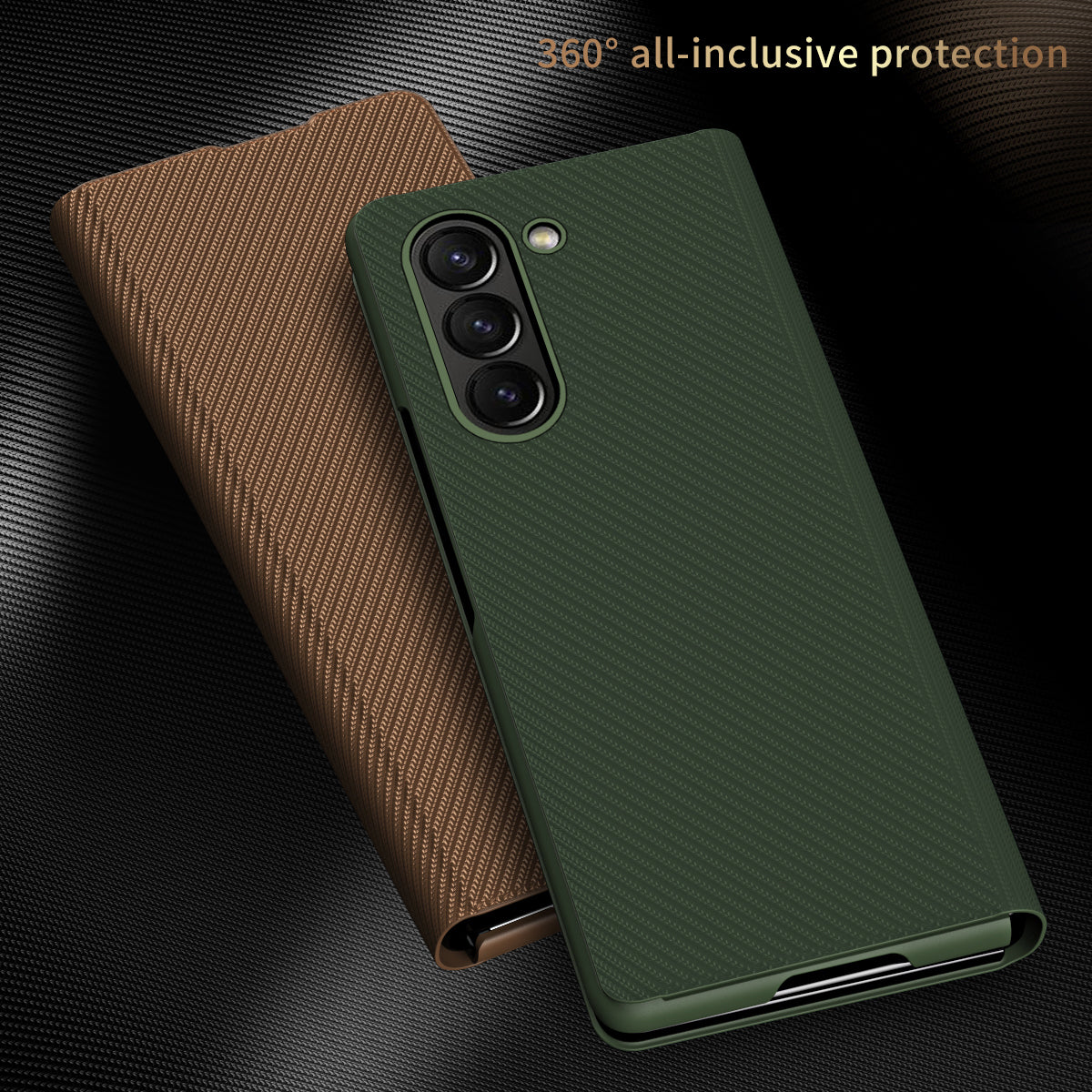 For Samsung Galaxy Z Fold6 5G Case Kevlar Texture Leather+PC Stand Phone Cover - Brown