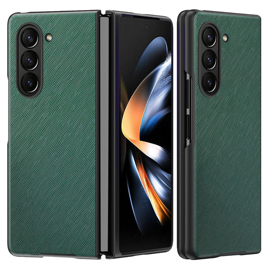 For Samsung Galaxy Z Fold6 5G Case Anti-Scratch PU Leather + PC Phone Cover Cross Texture - Green