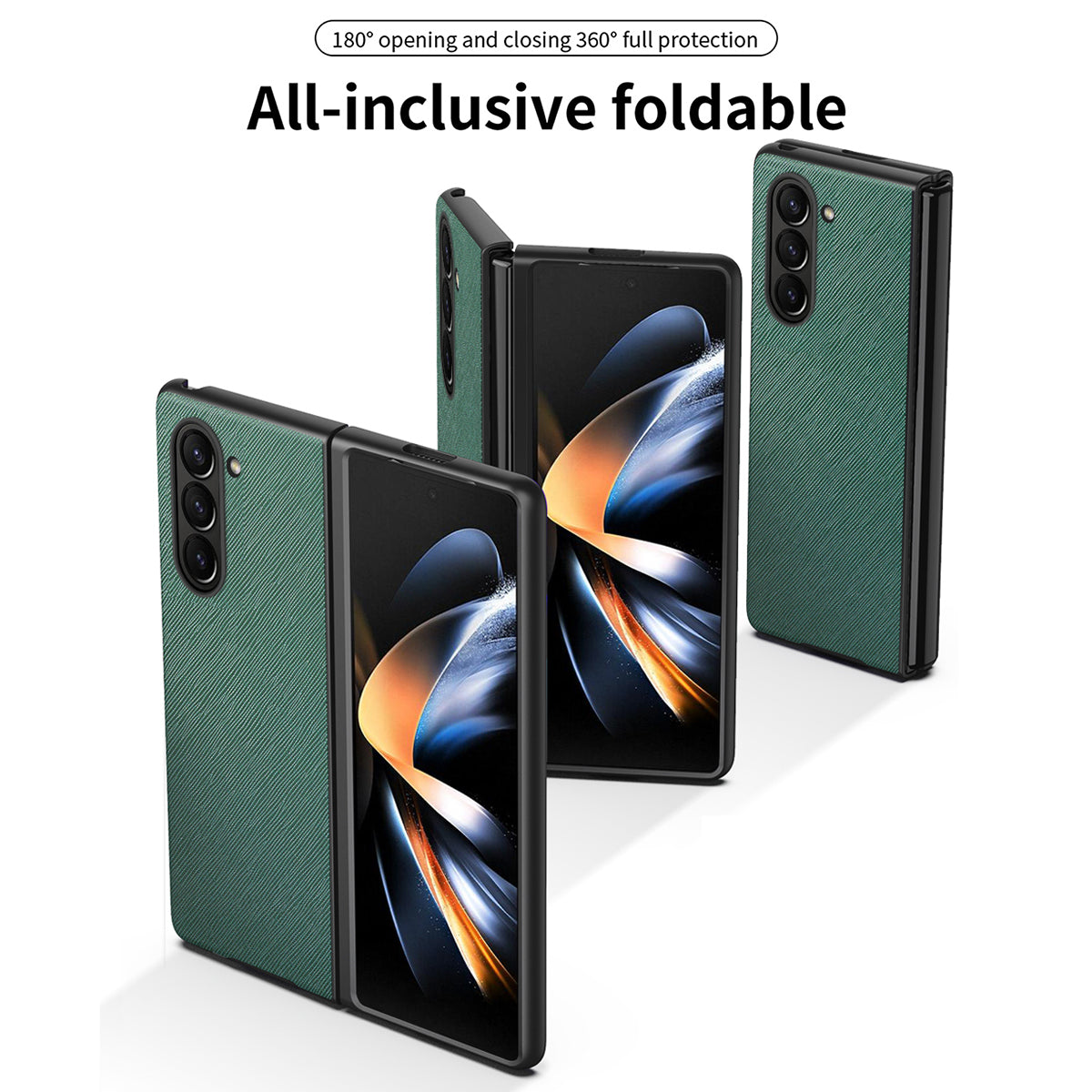 For Samsung Galaxy Z Fold6 5G Case Anti-Scratch PU Leather + PC Phone Cover Cross Texture - Green