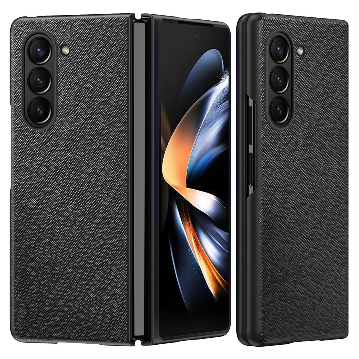 For Samsung Galaxy Z Fold6 5G Case Anti-Scratch PU Leather + PC Phone Cover Cross Texture - Black
