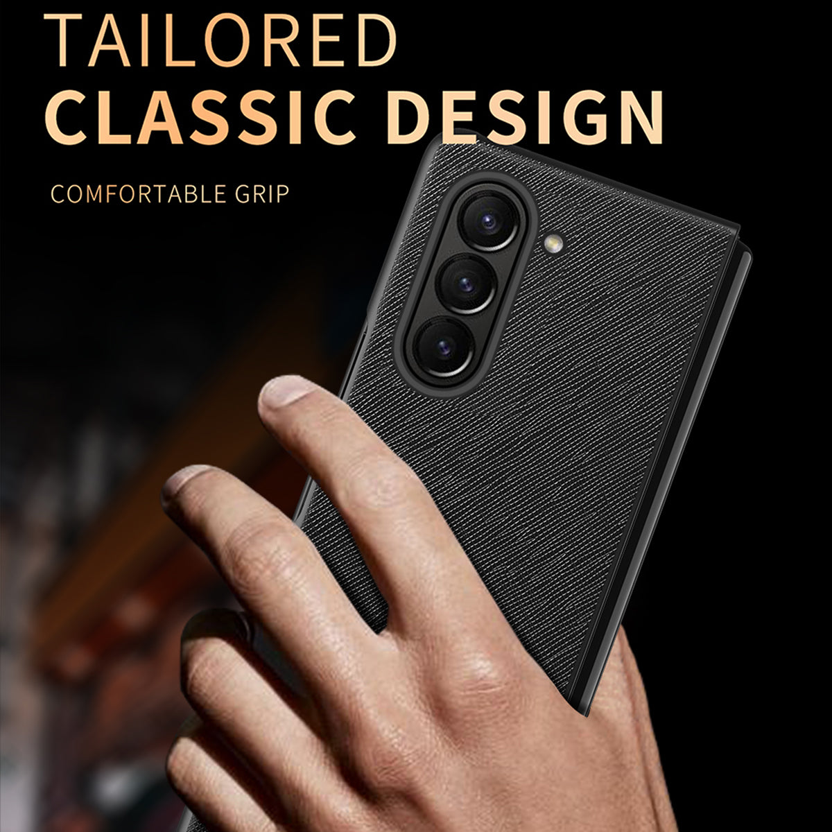 For Samsung Galaxy Z Fold6 5G Case Anti-Scratch PU Leather + PC Phone Cover Cross Texture - Black
