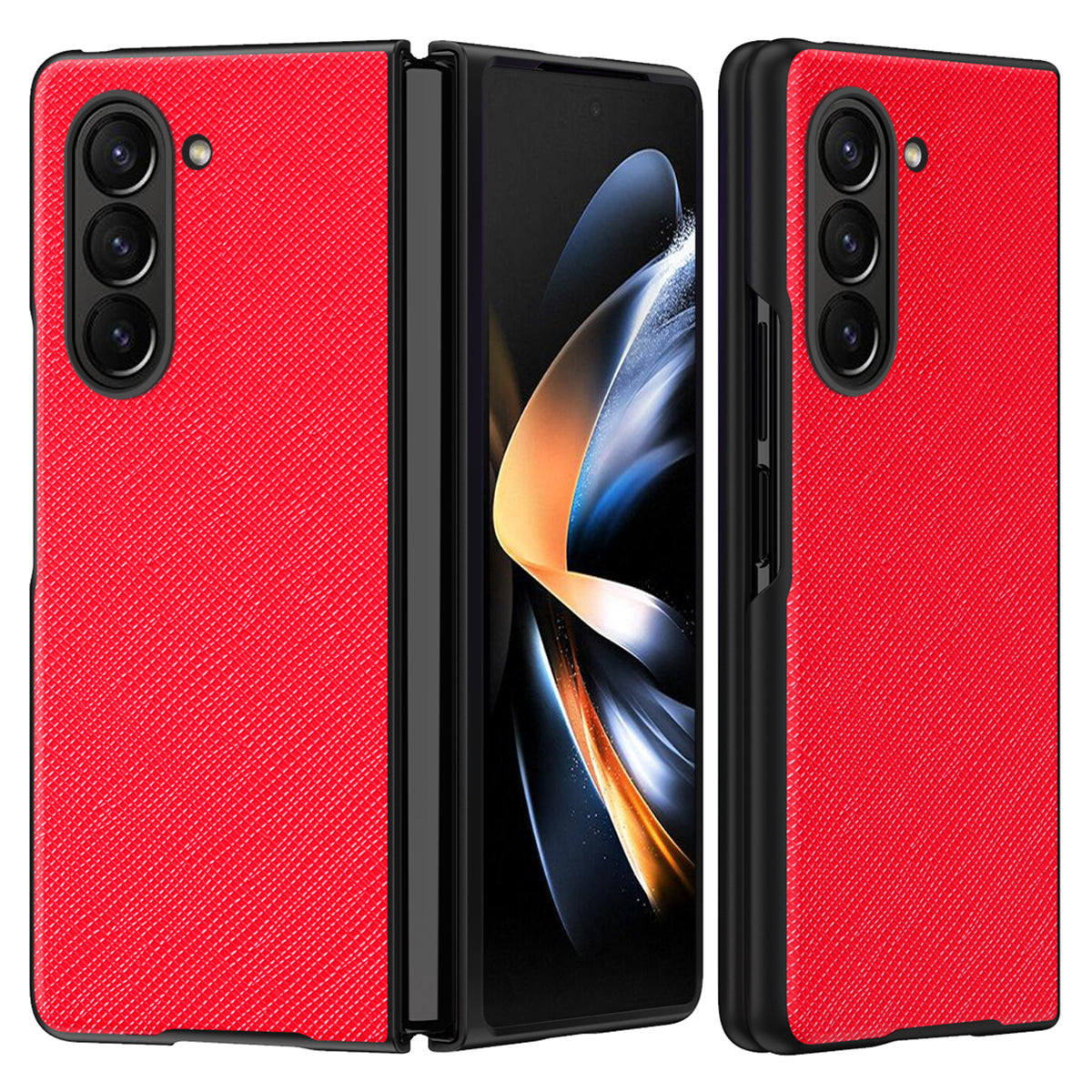 For Samsung Galaxy Z Fold6 5G Case Anti-Scratch PU Leather + PC Phone Cover Cross Texture - Red