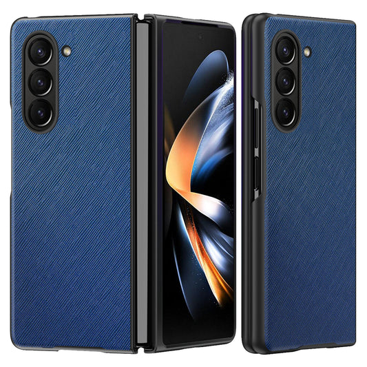 For Samsung Galaxy Z Fold6 5G Case Anti-Scratch PU Leather + PC Phone Cover Cross Texture - Blue