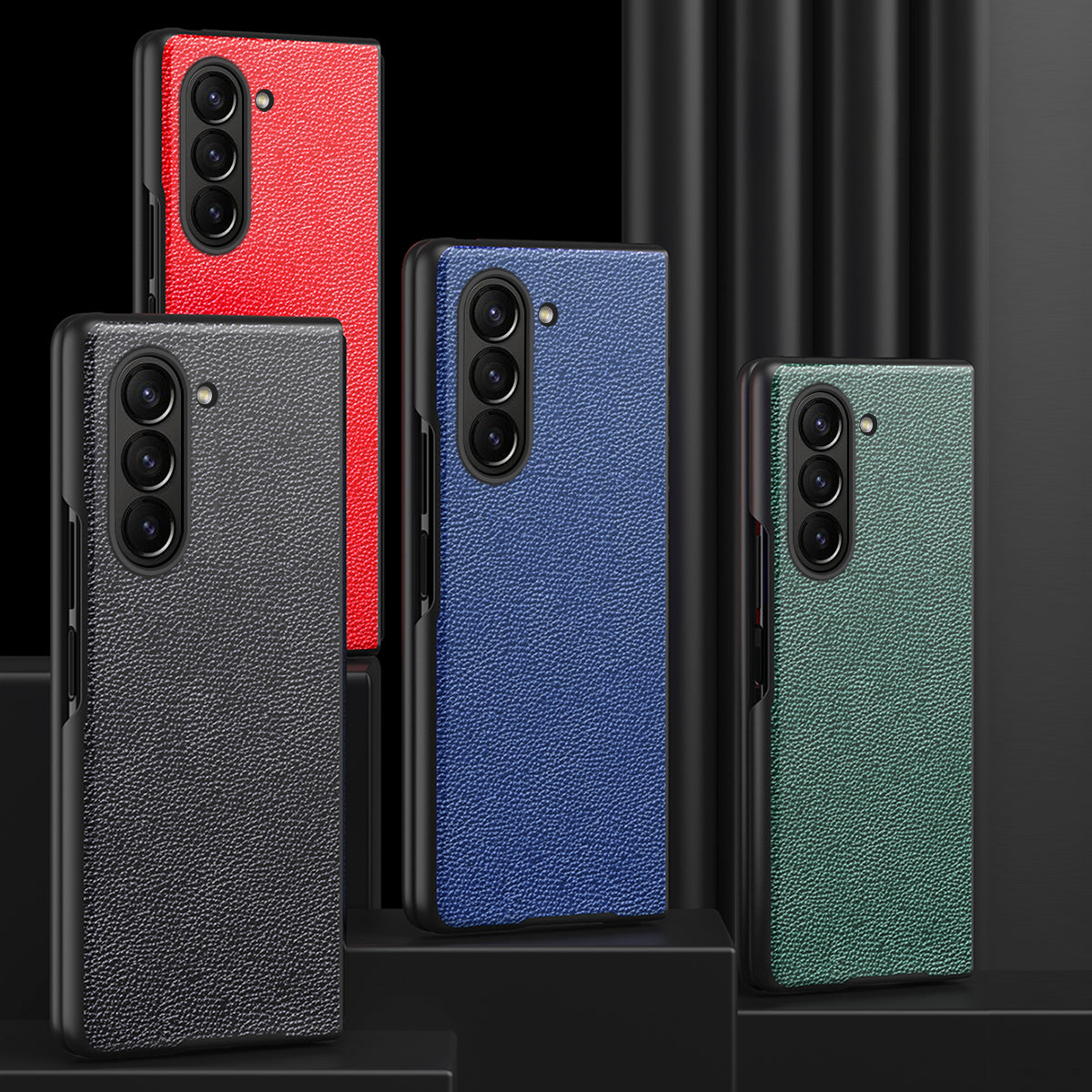 For Samsung Galaxy Z Fold6 5G Case Litchi Texture PU Leather Coated PC Phone Cover - Black