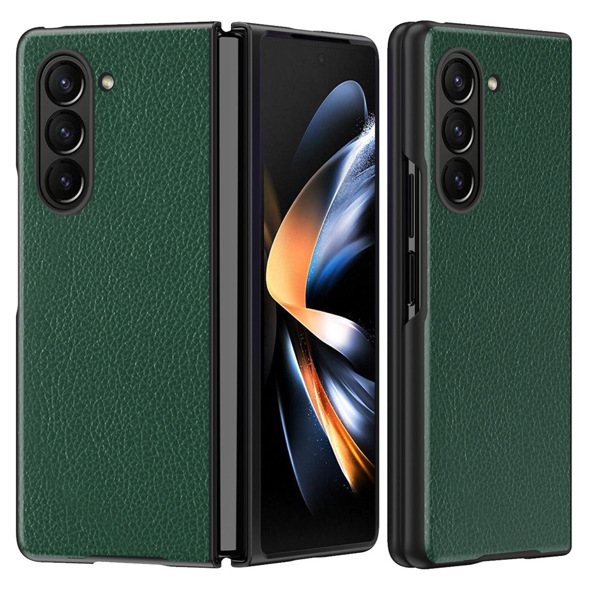 For Samsung Galaxy Z Fold6 5G Case Litchi Texture PU Leather Coated PC Phone Cover - Green