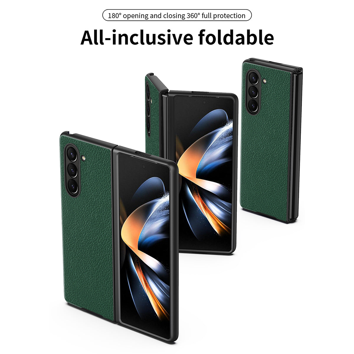 For Samsung Galaxy Z Fold6 5G Case Litchi Texture PU Leather Coated PC Phone Cover - Green