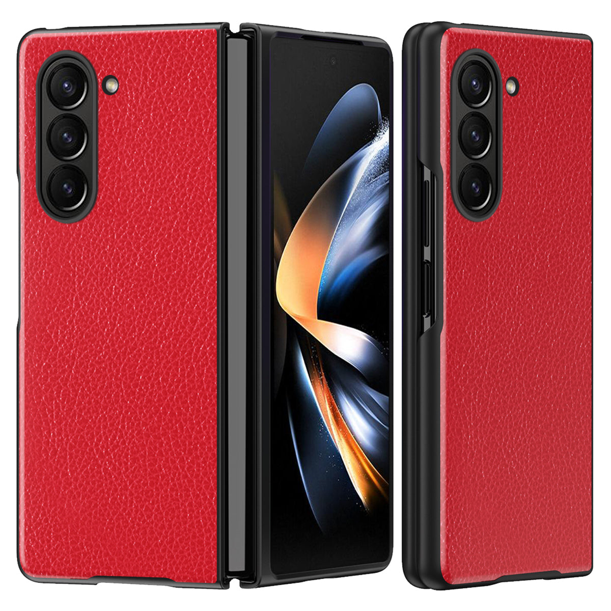 For Samsung Galaxy Z Fold6 5G Case Litchi Texture PU Leather Coated PC Phone Cover - Red