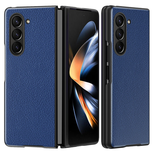 For Samsung Galaxy Z Fold6 5G Case Litchi Texture PU Leather Coated PC Phone Cover - Blue