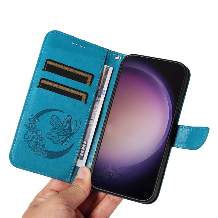 For Samsung Galaxy S24 Ultra Case Butterfly Imprinted Leather Wallet Phone Cover - Blue