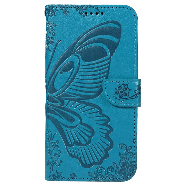 For Samsung Galaxy S24 Ultra Case Butterfly Imprinted Leather Wallet Phone Cover - Blue