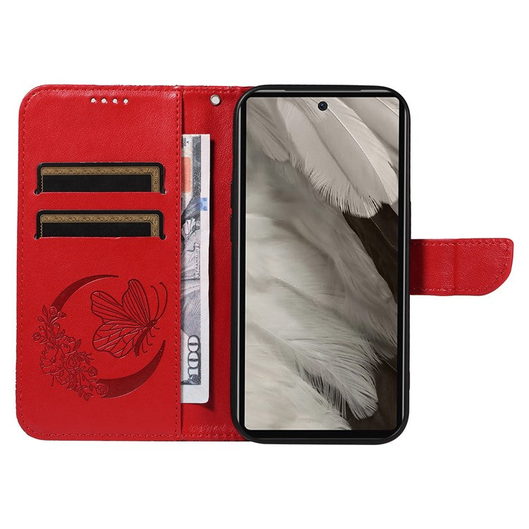 For Google Pixel 7a Case Swallowtail Butterfly Wallet PU Leather Phone Cover - Red