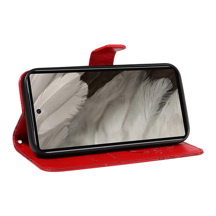 For Google Pixel 7a Case Swallowtail Butterfly Wallet PU Leather Phone Cover - Red