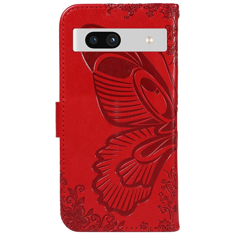 For Google Pixel 7a Case Swallowtail Butterfly Wallet PU Leather Phone Cover - Red