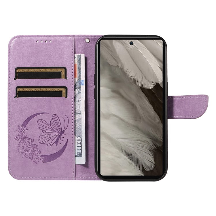 For Google Pixel 7a Case Swallowtail Butterfly Wallet PU Leather Phone Cover - Light Purple