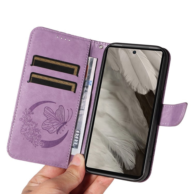 For Google Pixel 7a Case Swallowtail Butterfly Wallet PU Leather Phone Cover - Light Purple