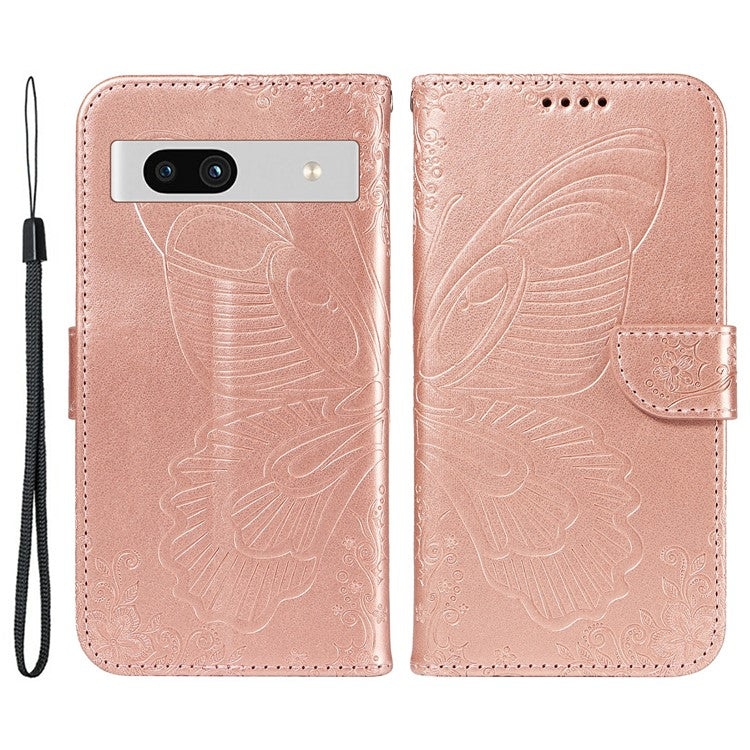 For Google Pixel 7a Case Swallowtail Butterfly Wallet PU Leather Phone Cover - Rose Gold