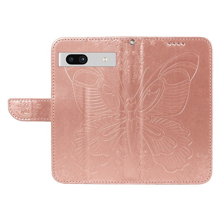 For Google Pixel 7a Case Swallowtail Butterfly Wallet PU Leather Phone Cover - Rose Gold