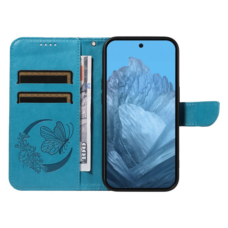 For Google Pixel 9 / 9 Pro Case Pattern Imprint Scratch Resistant Leather Wallet Phone Cover - Blue