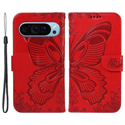 For Google Pixel 9 / 9 Pro Case Pattern Imprint Scratch Resistant Leather Wallet Phone Cover - Red