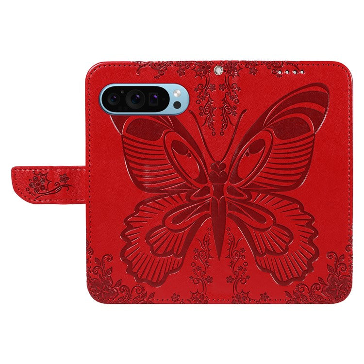 For Google Pixel 9 / 9 Pro Case Pattern Imprint Scratch Resistant Leather Wallet Phone Cover - Red