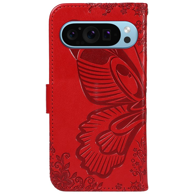 For Google Pixel 9 / 9 Pro Case Pattern Imprint Scratch Resistant Leather Wallet Phone Cover - Red