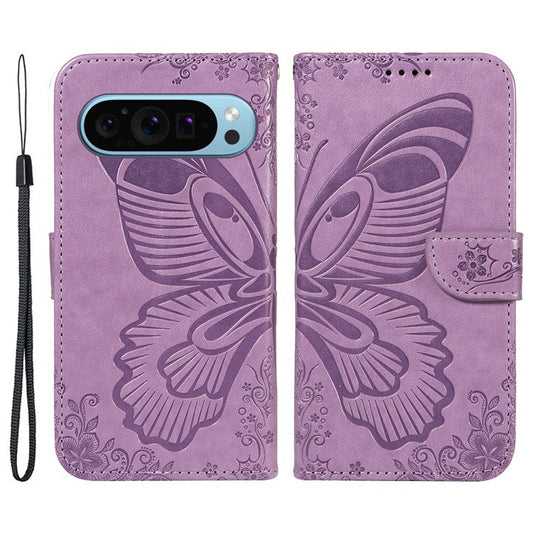 For Google Pixel 9 / 9 Pro Case Pattern Imprint Scratch Resistant Leather Wallet Phone Cover - Light Purple